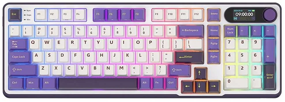 „Royal Kludge RK-S98 RGB Blackberry“ klaviatūra | 96%, karšto keitimo, žalios spalvos jungikliai, JAV