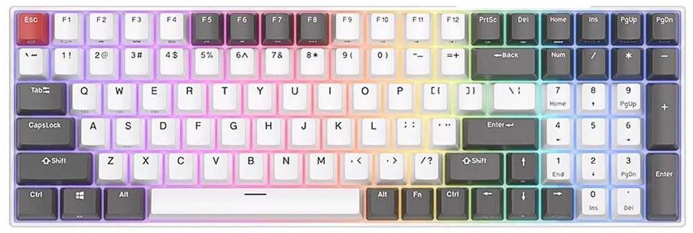 Royal Kludge RK100 Tri-mode belaidė klaviatūra | 96%, Hot-swap, Brown Switches, US, balta