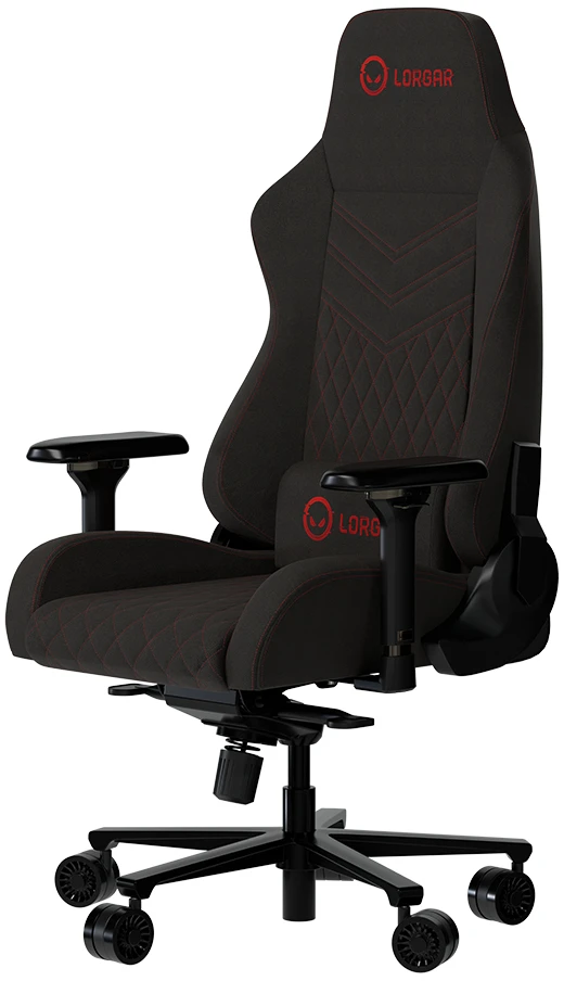 LORGAR Ace 422, Žaidimų kėdė, Dėmėms atsparus audinys, 1,8 mm metalinis rėmas, kelių blokų mechanizmas, 4D porankiai, 5 žvaigždučių aliuminio pagrindas, 4 klasės dujinis keltuvas, 75 mm PU ratukai, Juodas + raudonas