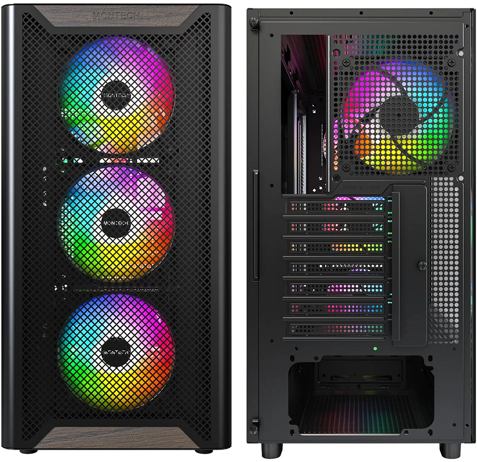Montech XR Wood PC-kompiuterio korpusas, Midi-Tower, ATX, ARGB, Tempered Glass – juodos spalvos