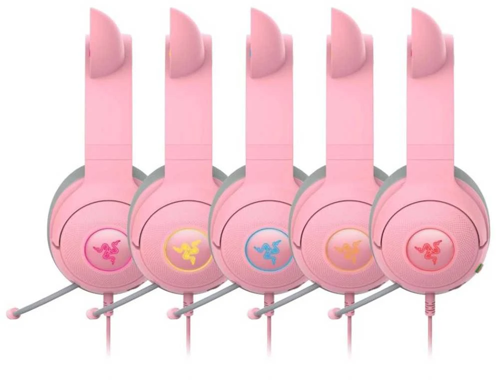 Razer Kraken Kitty V2 žaidimų ausinės, su laidu, mikrofonu, Rožinės spalvos