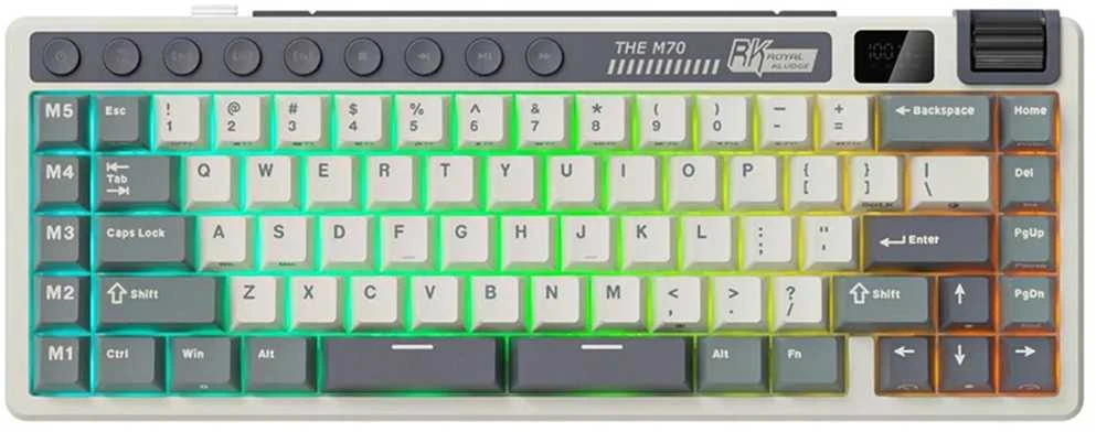 Royal Kludge M70 RGB Cyan belaidė klaviatūra | 75%, Hot-swap, Creamy switches, US