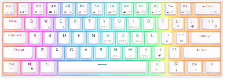 Royal Kludge RK61 klaviatūra | 60%, Hot-swap, Raudona Switches, US, balta