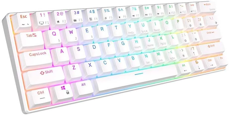 Royal Kludge RK61 klaviatūra | 60%, Hot-swap, Raudona Switches, US, balta
