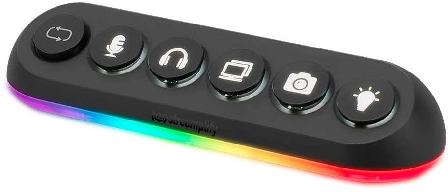 „Streamplify HUB DECK 5“, 4x USB 3.0, 1x USB 2.0, RGB, 12V, ES maitinimo laidas – juodos spalvos