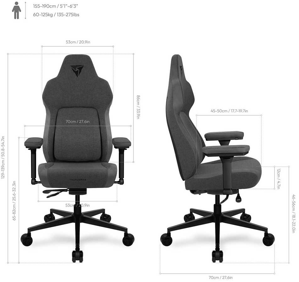 ThunderX3 CORE Smart Ergonomischer Gaming Stuhl – Loft Dark Pilkas