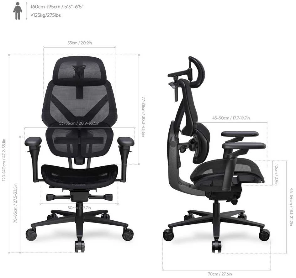 ThunderX3 FLEX Pro Gaming Chair, ergonomic – mesh, juodas