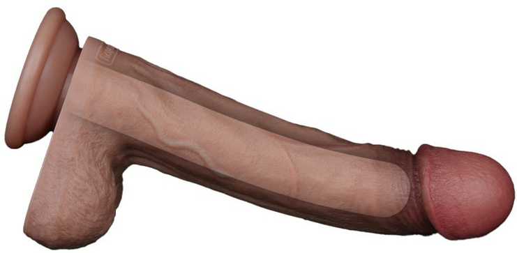 LoveToy 9 colių dvisluoksnis silikoninis varpa