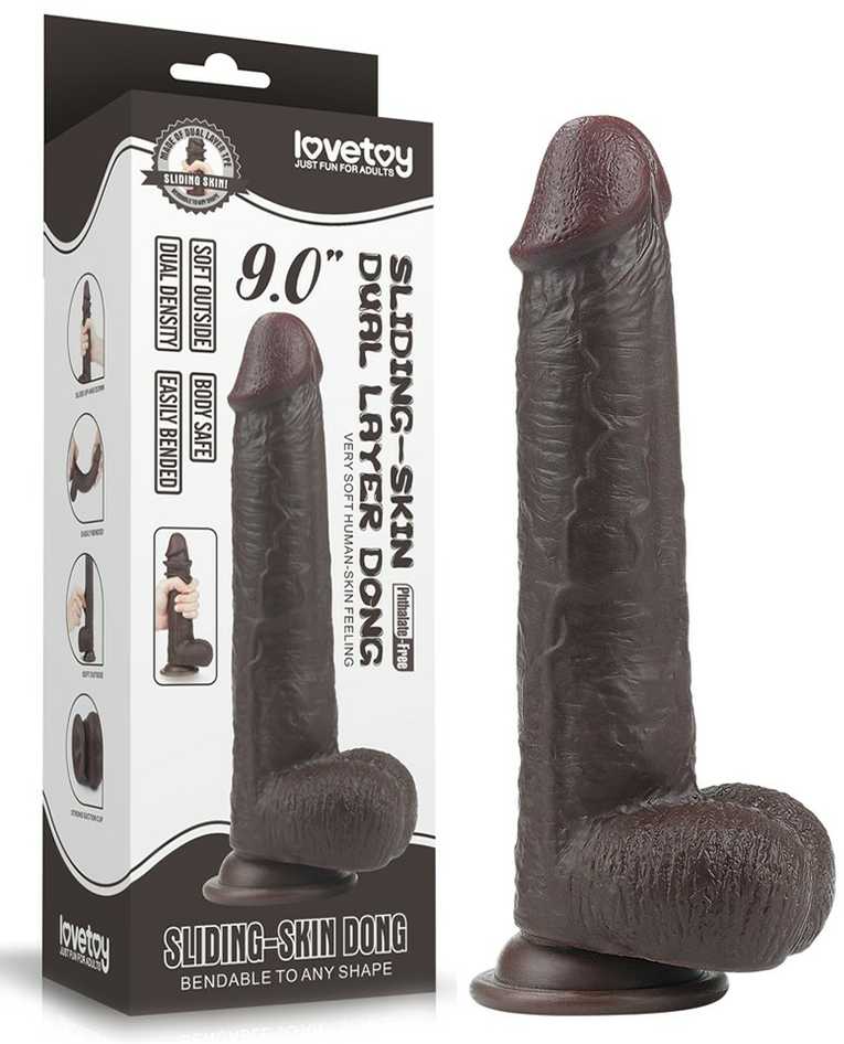 LOVETOY 9'' Sliding-Skin Dildo Coffee