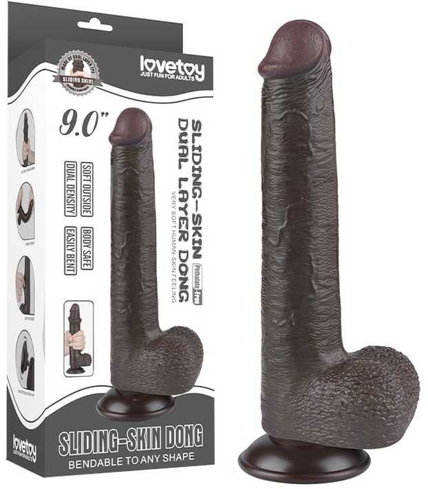 Lovetoy Ebony didelis penis su dviguba oda ir siurbtuku