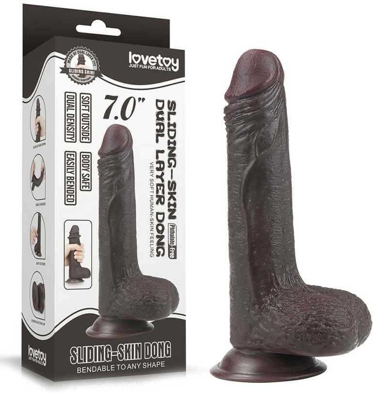 LOVETOY 7'' Sliding-Skin Dildo Coffee