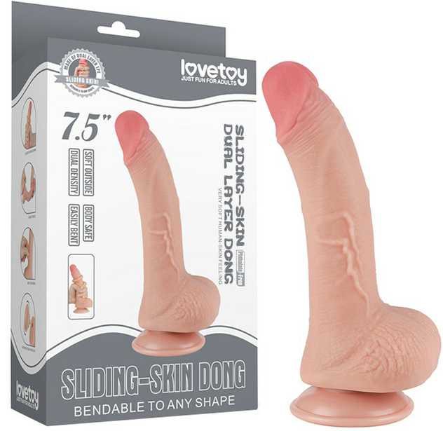 LoveToy 7,5 colio slankiojančios odos dvisluoksnis Dong minkštimas