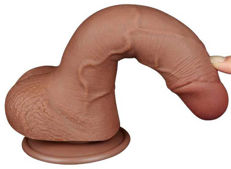 LoveToy 7.5'' slankiojančios odos dvisluoksnis dong'as, rudas