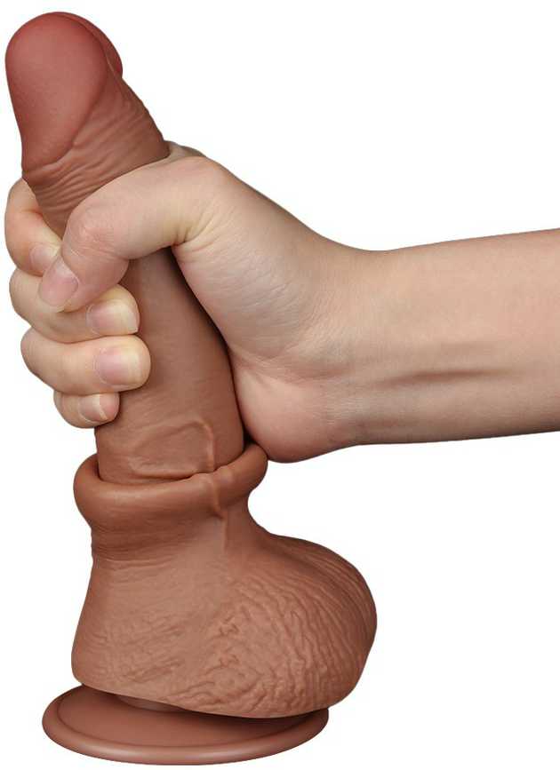 LoveToy 7.5'' slankiojančios odos dvisluoksnis dong'as, rudas