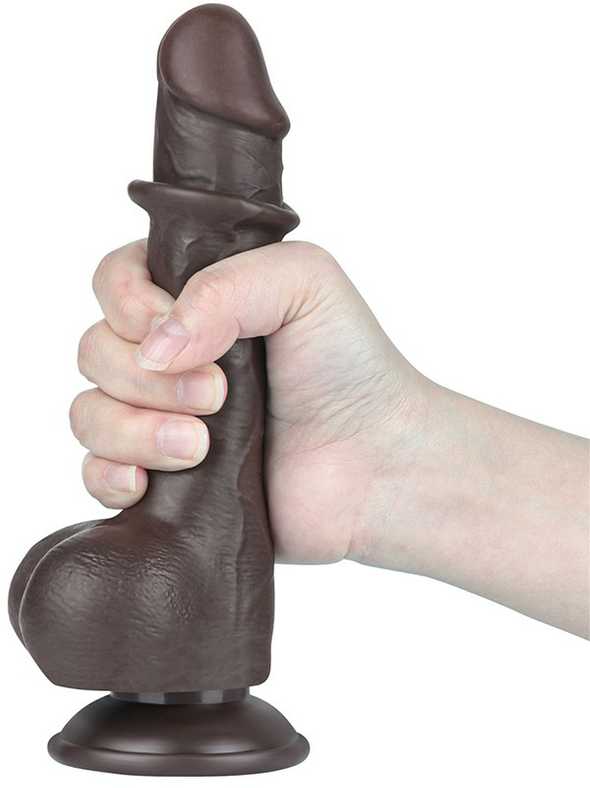 LoveToy 7.5'' slankiojančios odos dvisluoksnis diržas, juodas
