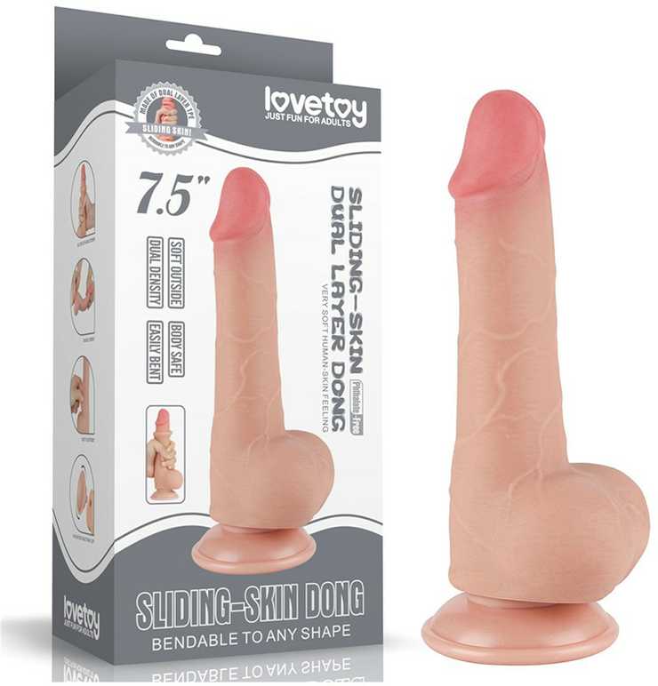 LoveToy 7,5 colio slankiojančios odos dvisluoksnis Dong minkštimas