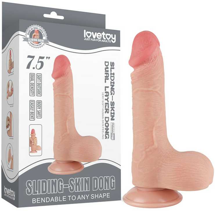 LoveToy 7,5 colio slankiojančios odos dvisluoksnis Dong minkštimas