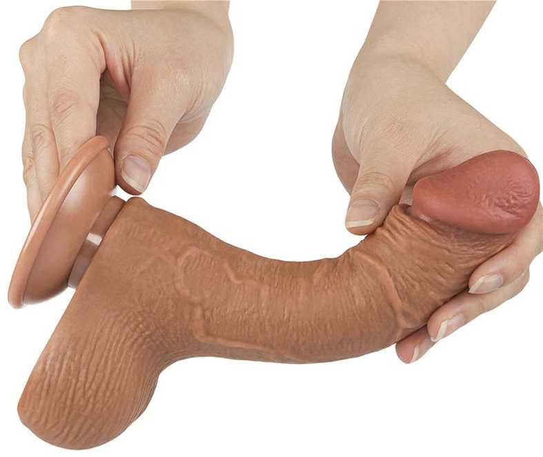LoveToy 7.5'' slankiojančios odos dvisluoksnis dong'as, rudas