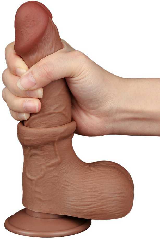 LoveToy 7.5'' slankiojančios odos dvisluoksnis dong'as, rudas