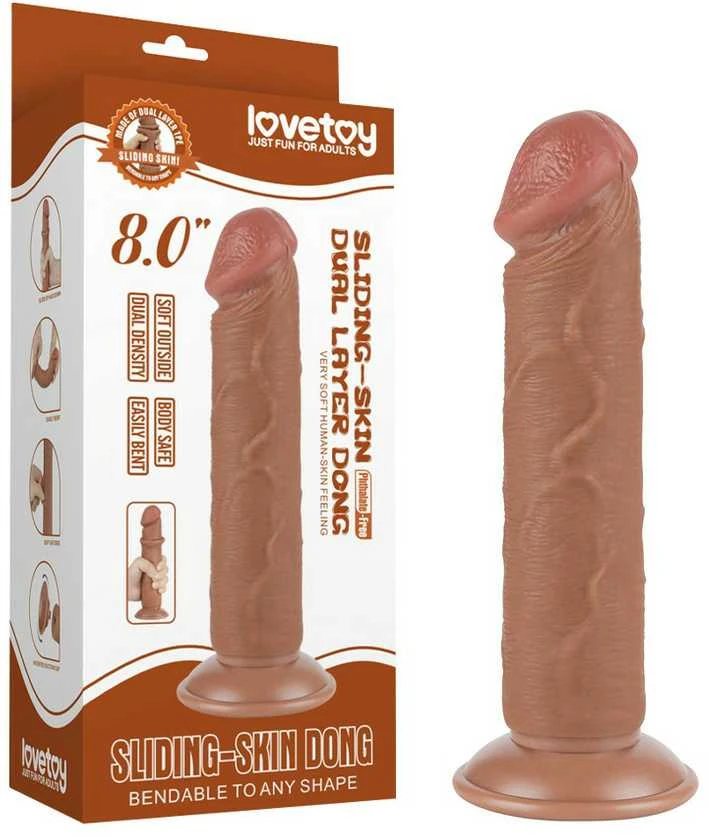 LOVETOY 8 colių slankiojančios odos dvisluoksnis dongas, rudas