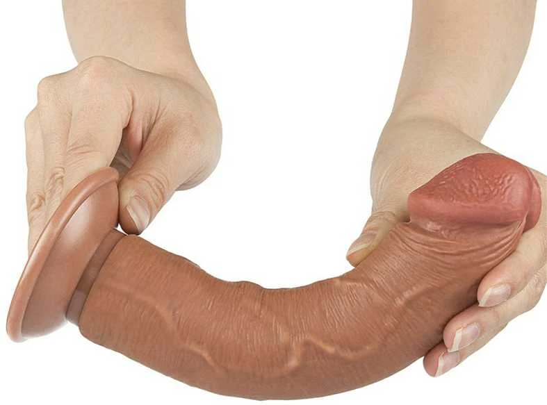 LOVETOY 8 colių slankiojančios odos dvisluoksnis dongas, rudas