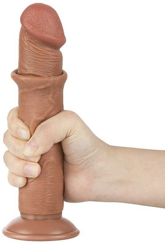 LOVETOY 8 colių slankiojančios odos dvisluoksnis dongas, rudas