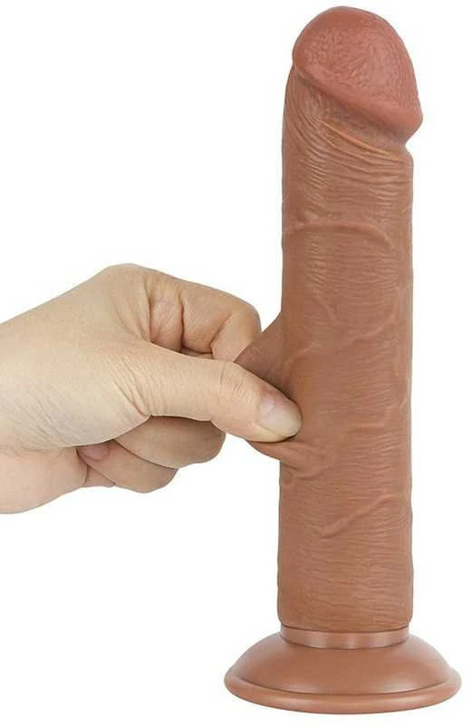 LOVETOY 8 colių slankiojančios odos dvisluoksnis dongas, rudas