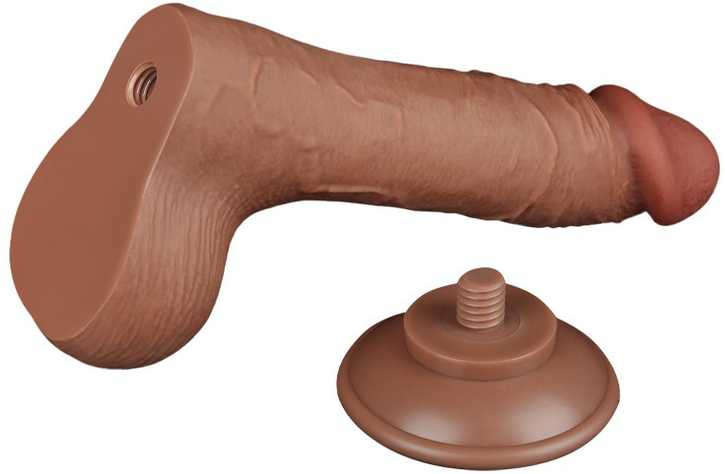 LoveToy 8 colių slankiojančios odos dvisluoksnis dongas, rudas