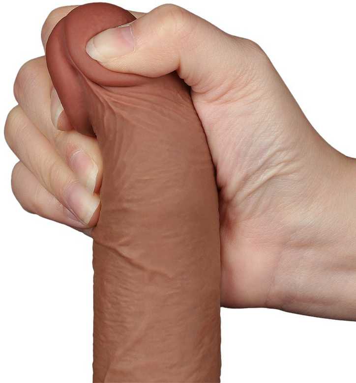 LoveToy 8 colių slankiojančios odos dvisluoksnis dongas, rudas