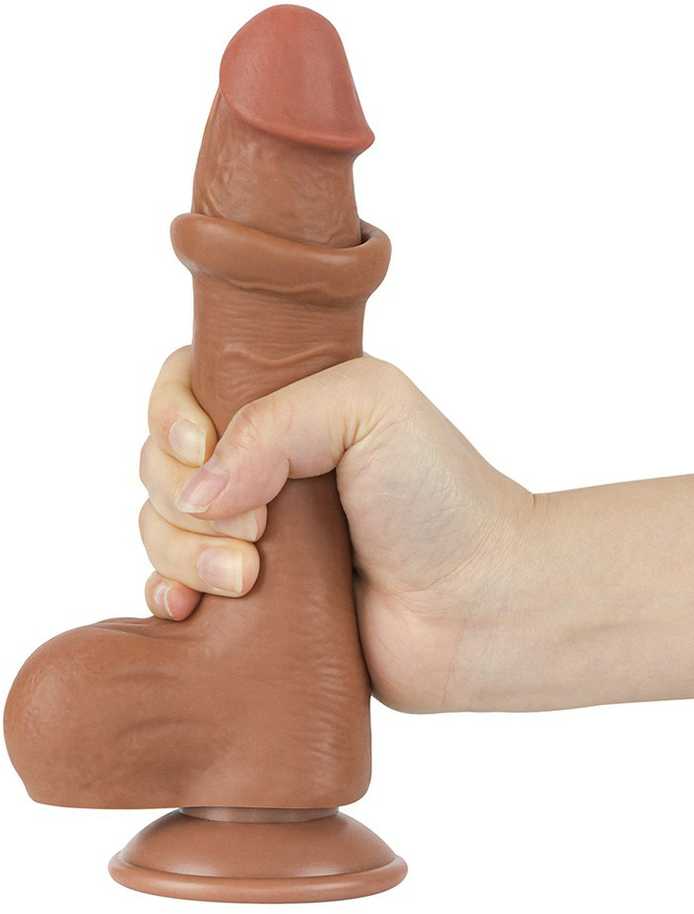 LoveToy 8 colių slankiojančios odos dvisluoksnis dongas, rudas
