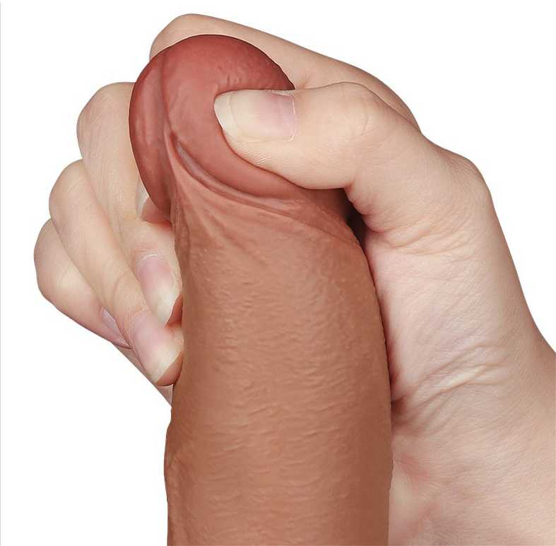 LoveToy 8,5 colio slankiojančios odos dvisluoksnis dongas, rudas