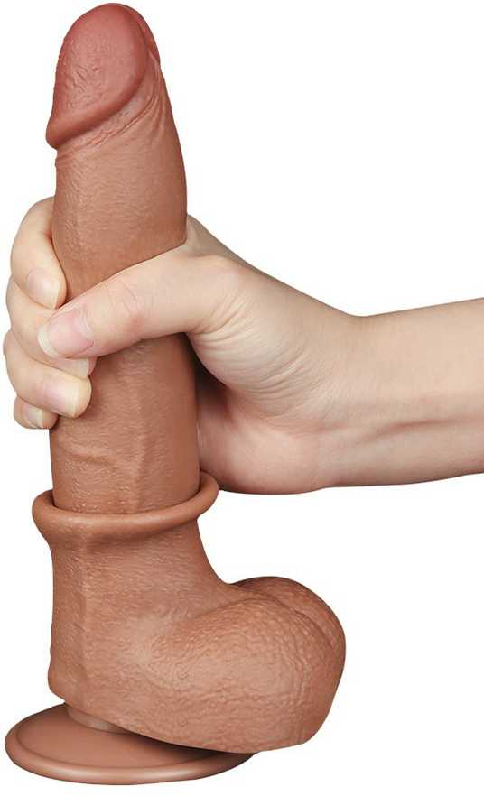 LoveToy 8,5 colio slankiojančios odos dvisluoksnis dongas, rudas