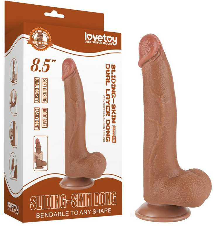 LoveToy 8,5 colio slankiojančios odos dvisluoksnis dongas, rudas