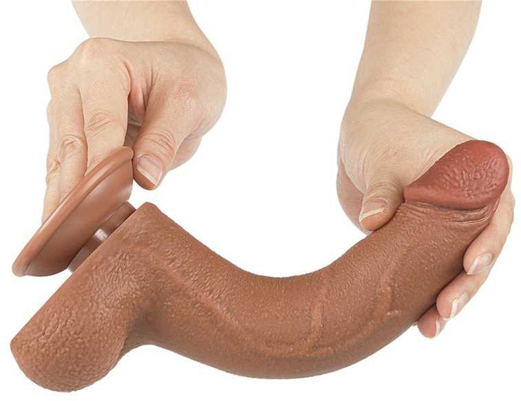 LoveToy 8,5 colio slankiojančios odos dvisluoksnis dongas, rudas
