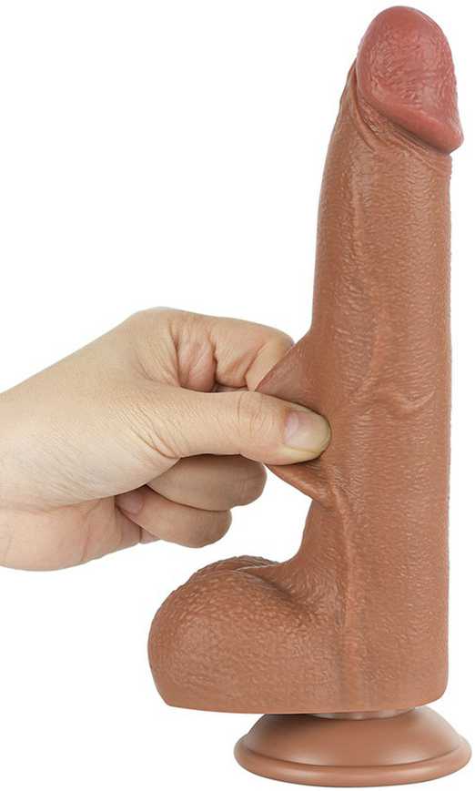 LoveToy 8,5 colio slankiojančios odos dvisluoksnis dongas, rudas