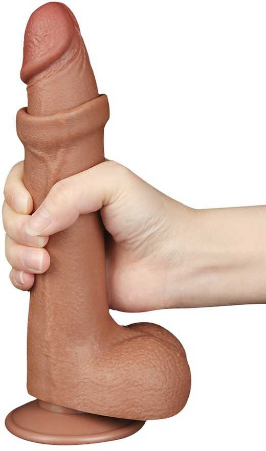 LoveToy 8,5 colio slankiojančios odos dvisluoksnis dongas, rudas