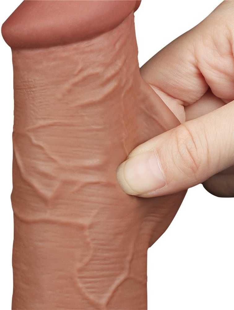 LoveToy 8 colių slankiojančios odos dvisluoksnis dongas, rudas