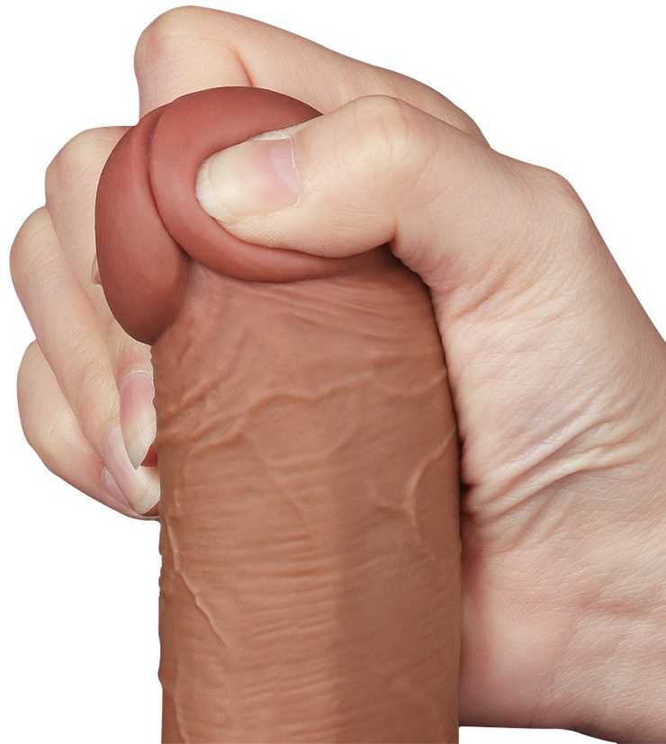 LoveToy 8 colių slankiojančios odos dvisluoksnis dongas, rudas