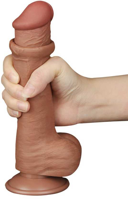 LoveToy 8 colių slankiojančios odos dvisluoksnis dongas, rudas