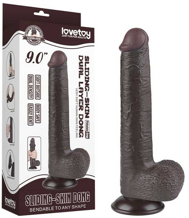 LoveToy 9'' Sliding Skin Dual Layer Dong Juodas