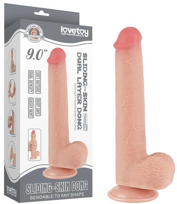 LoveToy 9 colių slankiojančios odos dvisluoksnis Dong minkštimas