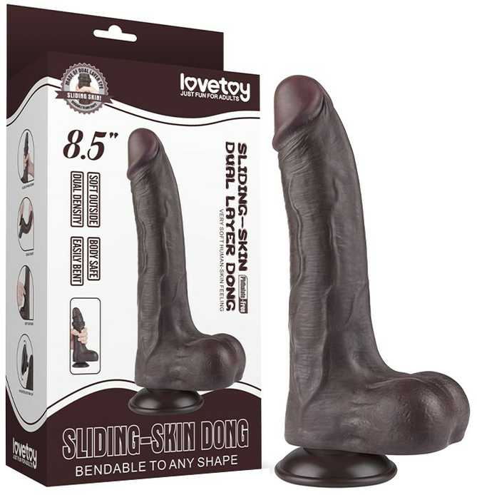 LoveToy 8.5'' Sliding Skin Dual Layer Dong Juodas