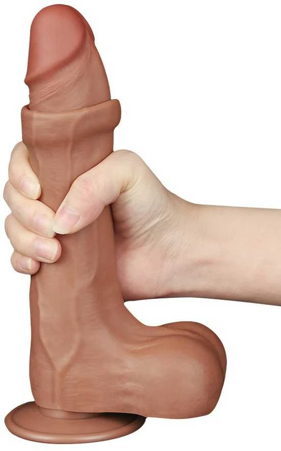 LOVETOY 8,5 colio slankiojančios odos dvisluoksnis dongas, rudas