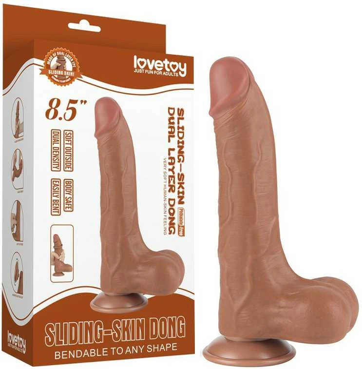 LOVETOY 8,5 colio slankiojančios odos dvisluoksnis dongas, rudas