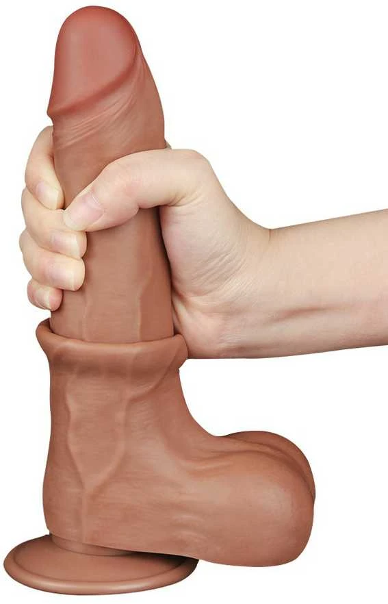 LOVETOY 8,5 colio slankiojančios odos dvisluoksnis dongas, rudas