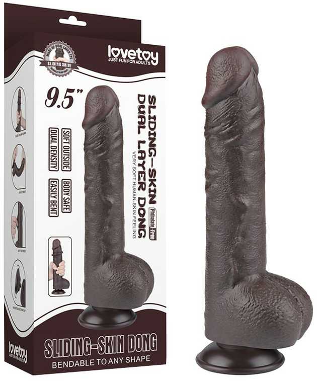 LoveToy 9.5'' Sliding Skin Dual Layer Dong Juodas