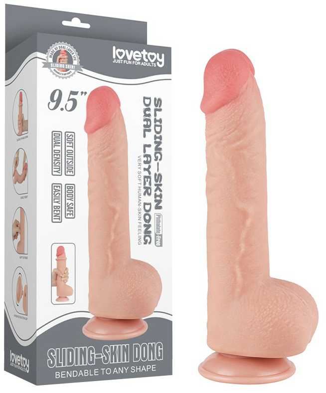 LoveToy 9,5 colio slankiojančios odos dvisluoksnis Dong minkštimas