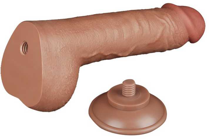 LoveToy 9.5'' slankiojančios odos dvisluoksnis dong'as, rudas