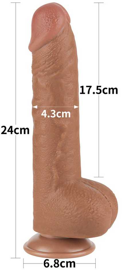 LoveToy 9.5'' slankiojančios odos dvisluoksnis dong'as, rudas