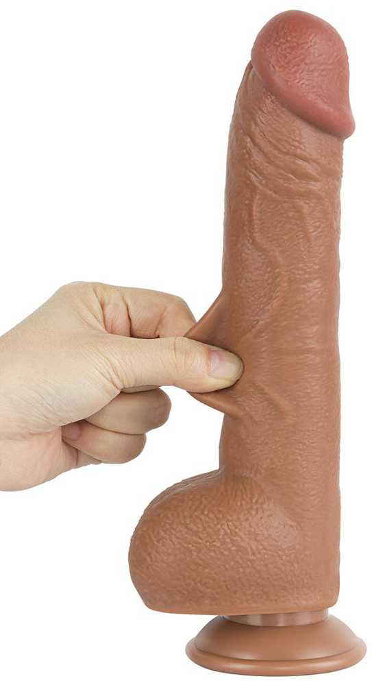 LoveToy 9.5'' slankiojančios odos dvisluoksnis dong'as, rudas